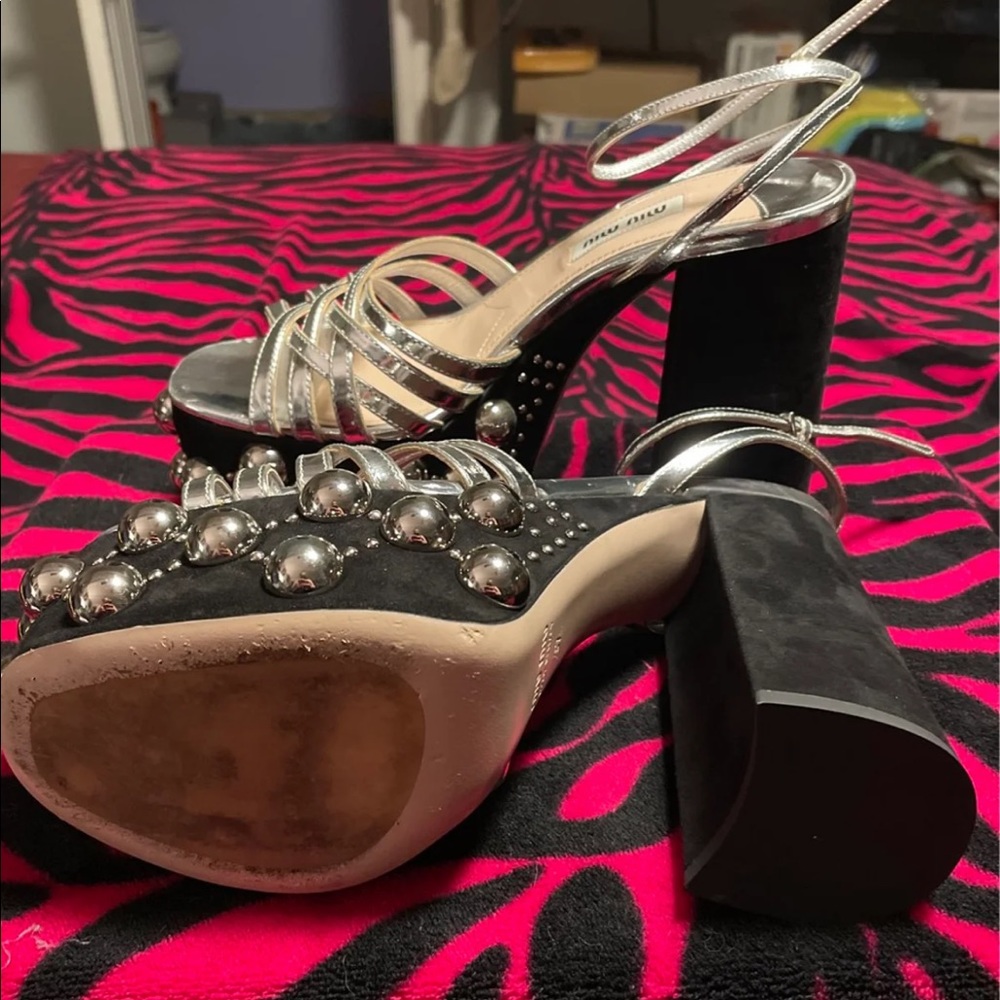 Miu Miu Silver Stud Ball High Heel Platform Sz 7 - image 4